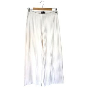 Fenini Womens Off White Pleated Wide Leg Elastic Waist Pants Size S Small